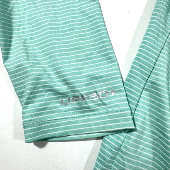 Coolibar Tiebreaker Henley Shirt Long Sleeve UPF 50 Green Stripe - Picture 3 of 6